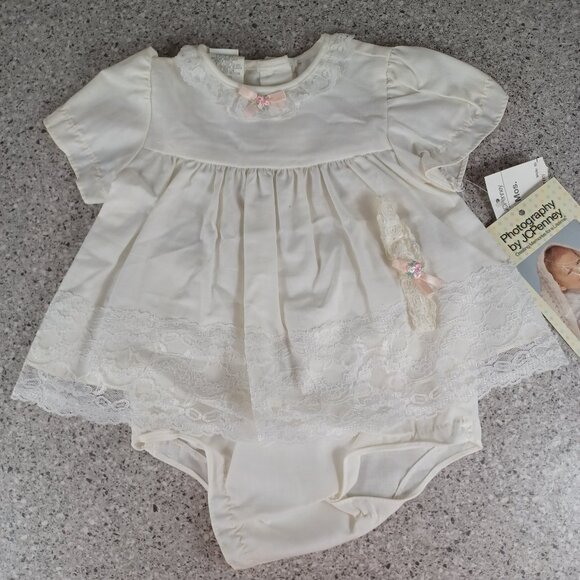 Vintage White Baby Dress 3 Piece Set JcPenney 6-9 Months - Picture 1 of 7